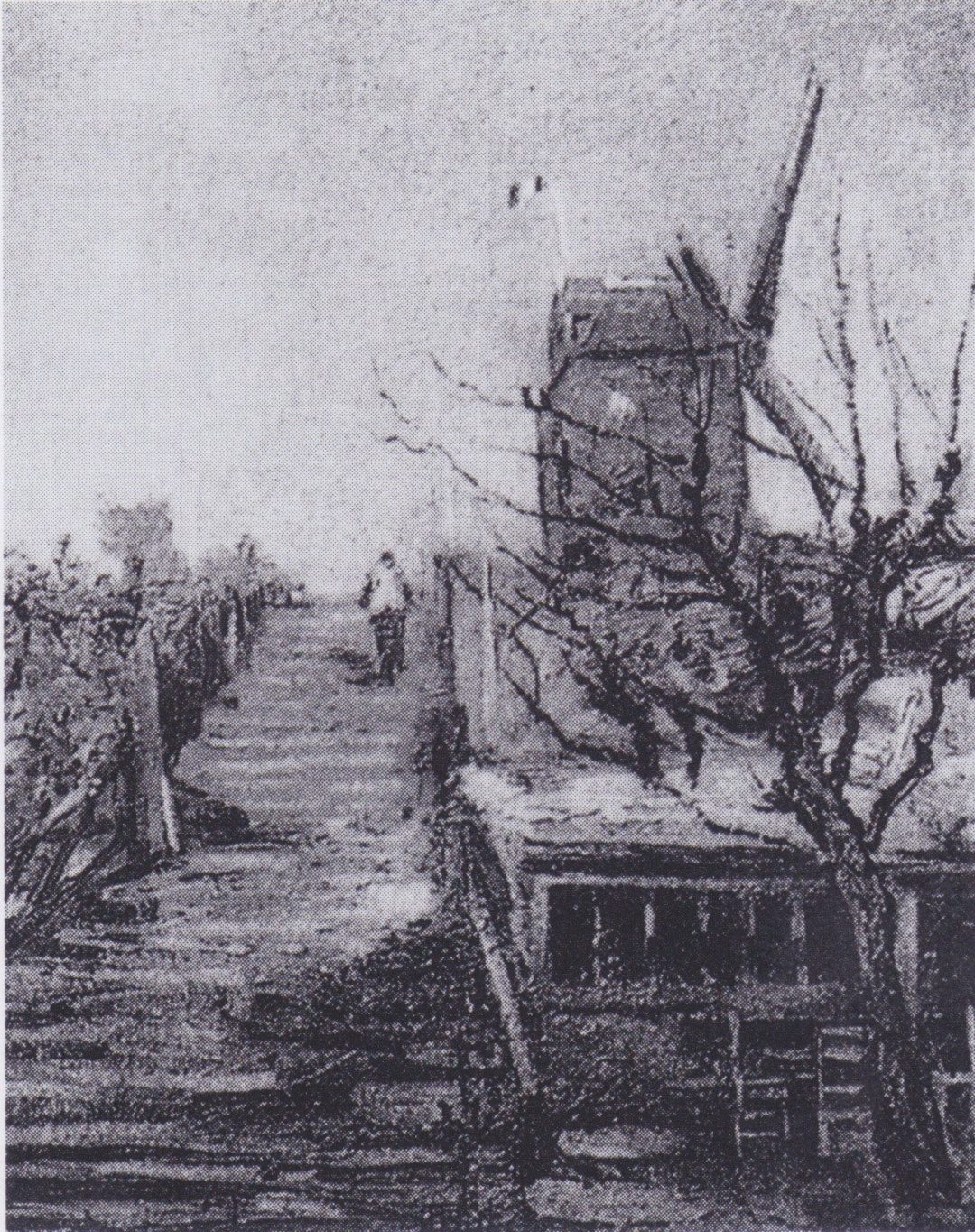 Molino en Montmartre, Van Gogh, 1886, reproducción en blanco y negro
