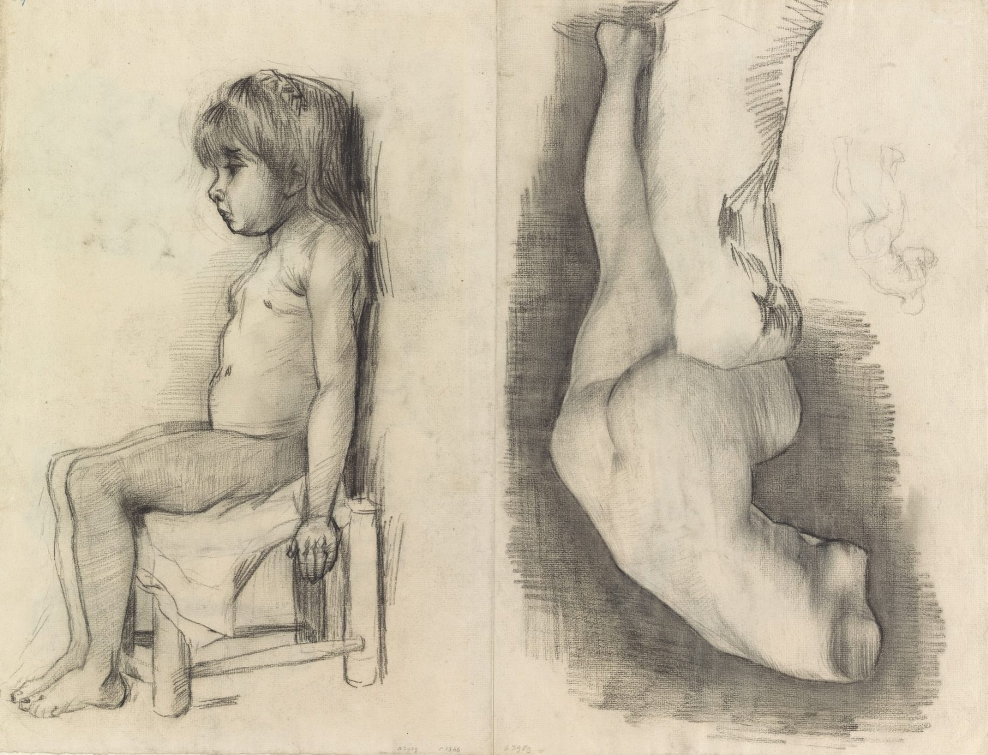 Niña sentada y Venus, dibujo de Van Gogh, París, 1886, Museo Van Gogh