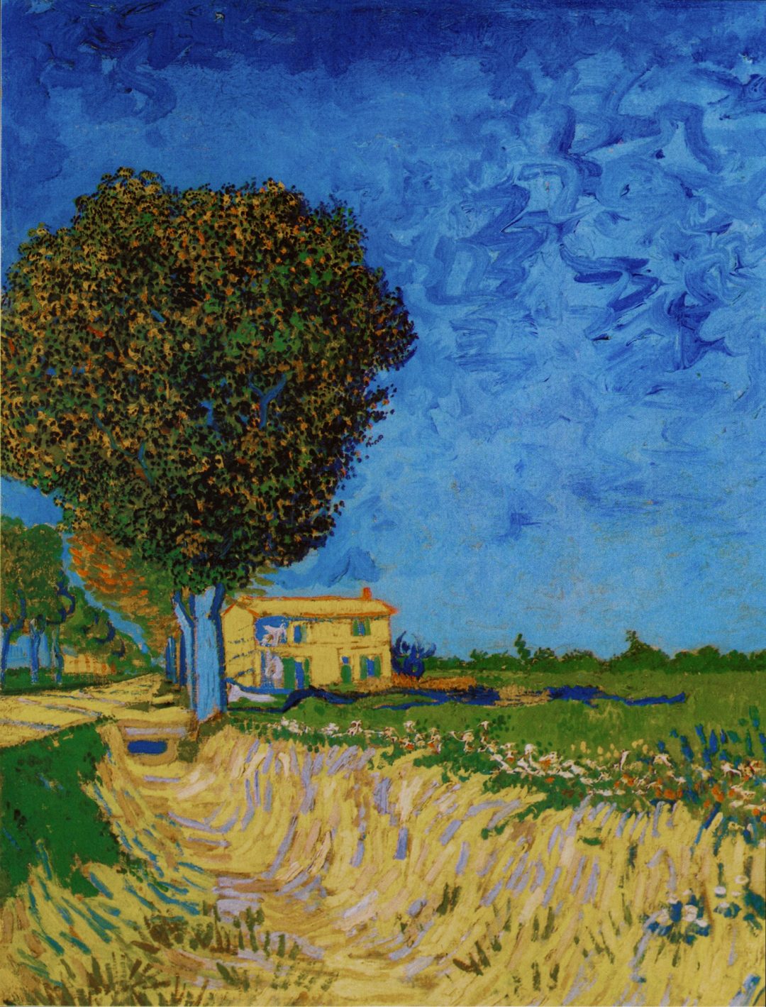 Paseo cerca de Arlés con casa, Van Gogh, 1888