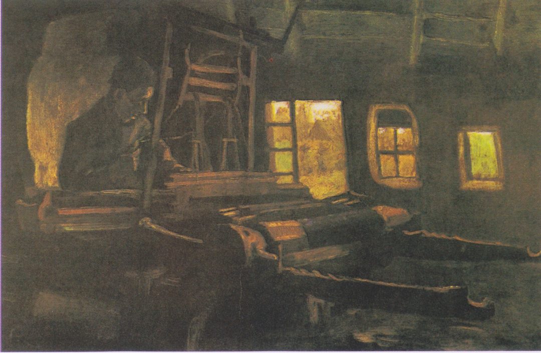 Tejedor en un interior con tres ventanas, Van Gogh, 1884