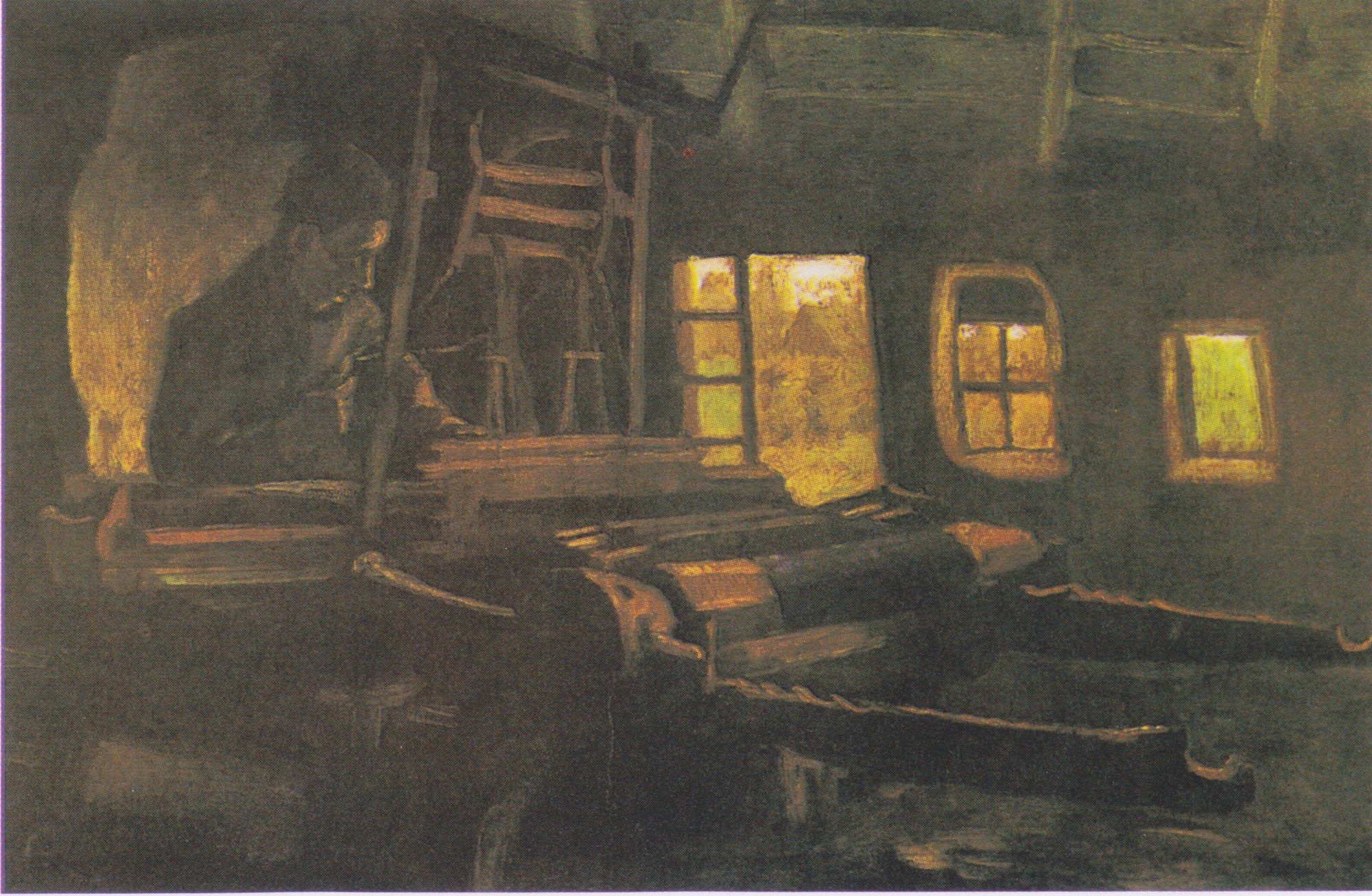 Tejedor en un interior con tres ventanas, Van Gogh, 1884