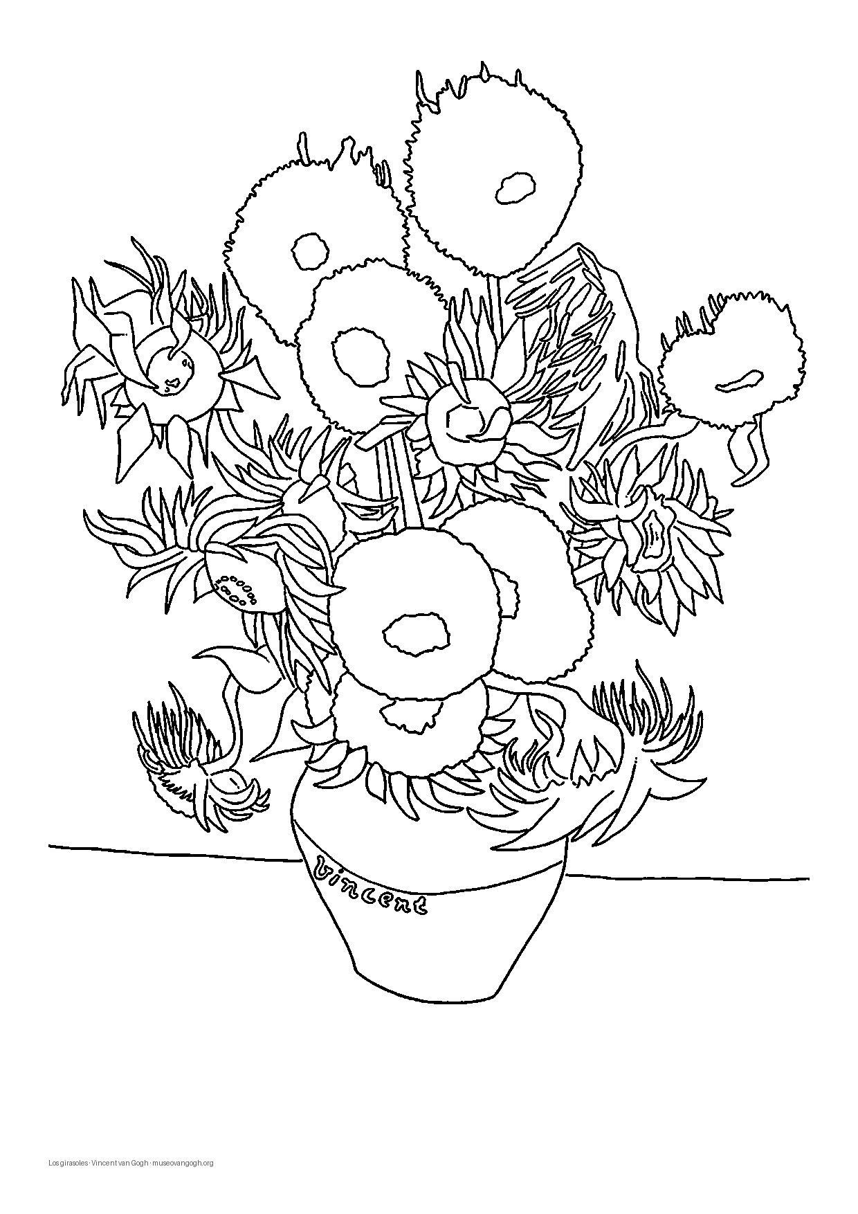 Os Girassóis de Van Gogh para colorir