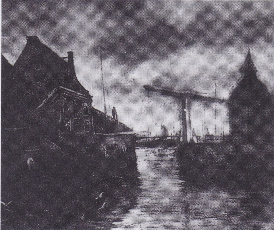 Vista de una ciudad con puente levadizo, de Van Gogh (1885)