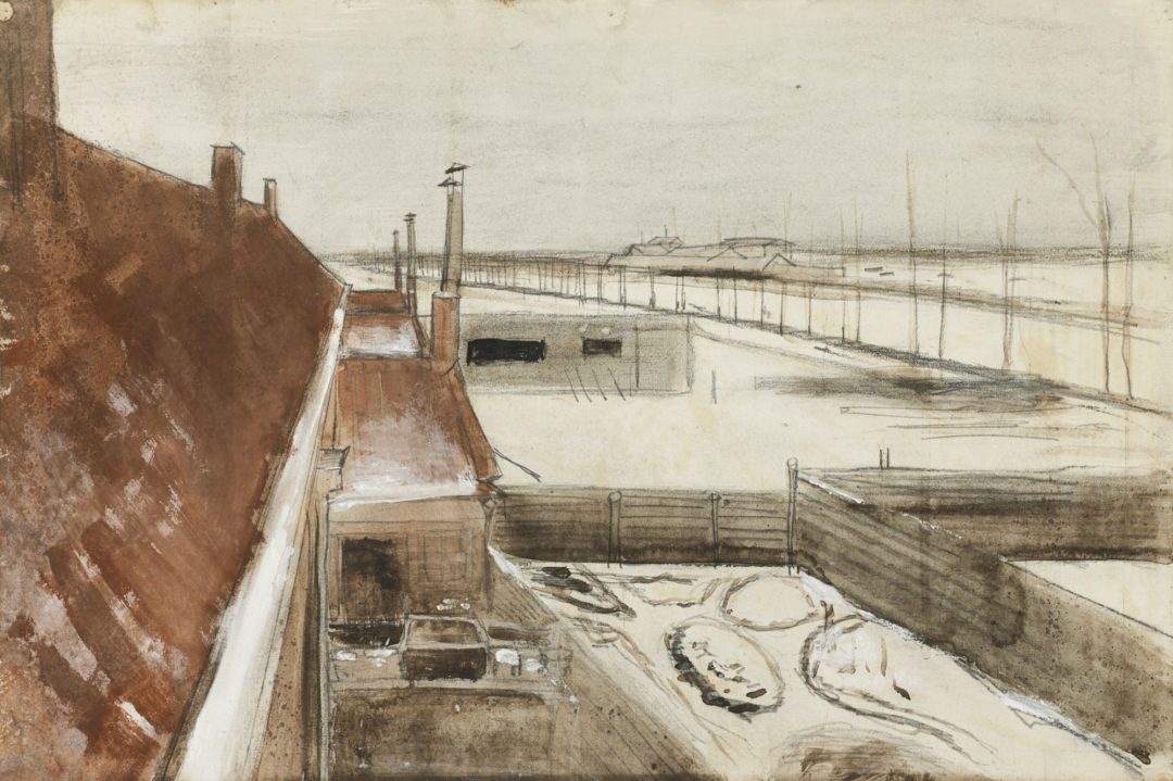 Vista desde la ventana del estudio de Vincent en invierno (Patio nevado), Van Gogh, 1883
