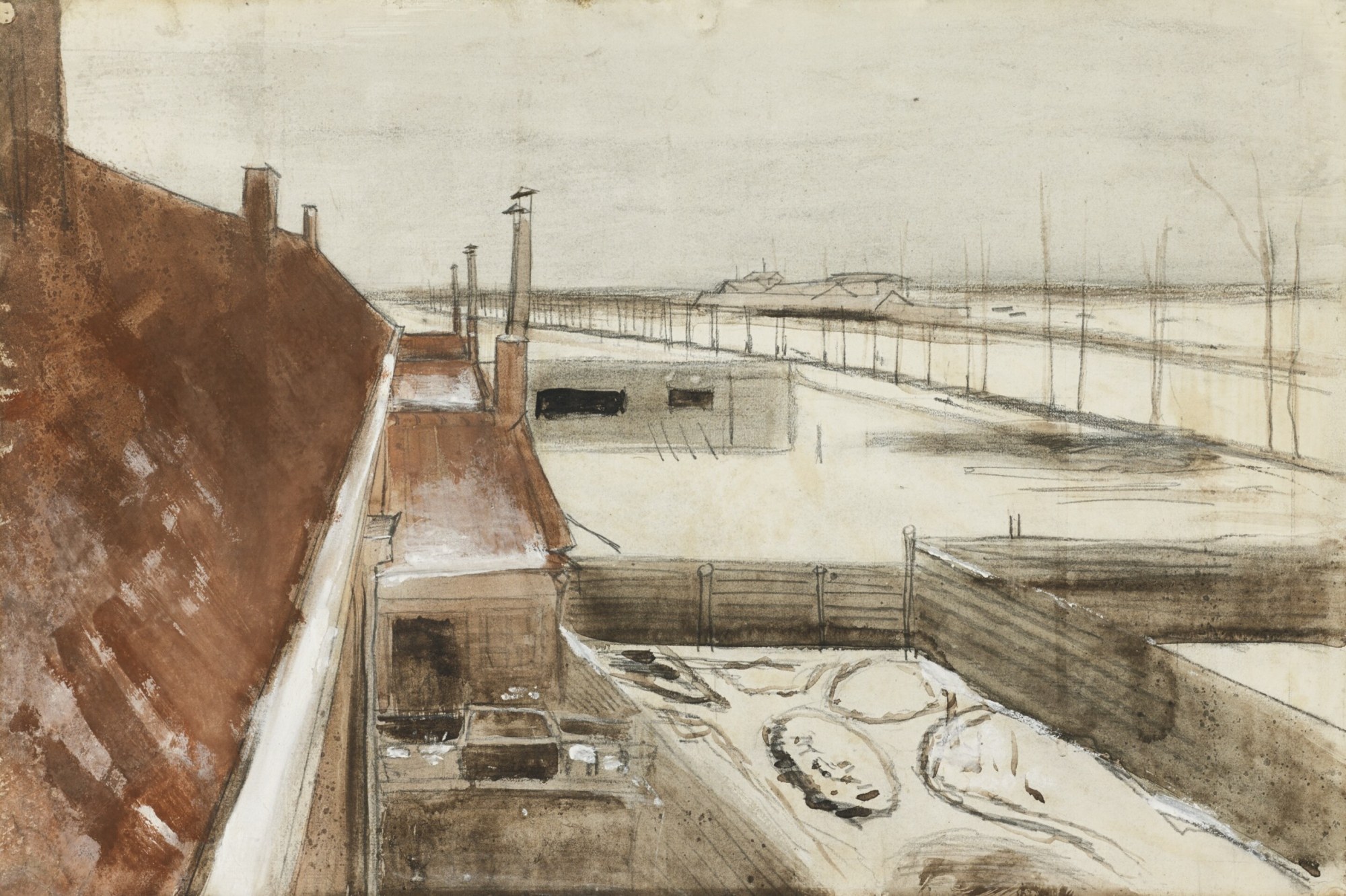 Vista desde la ventana del estudio de Vincent en invierno (Patio nevado), Van Gogh, 1883
