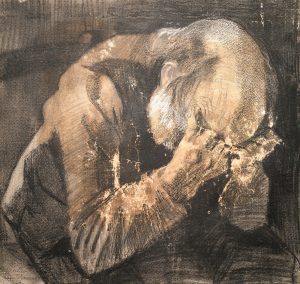 Anciano con la cabeza entre las manos, media figura, de Van Gogh