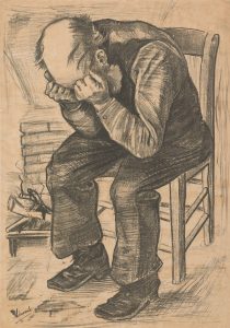 Anciano con la cabeza entre las manos («A las puertas de la eternidad»), de Van Gogh