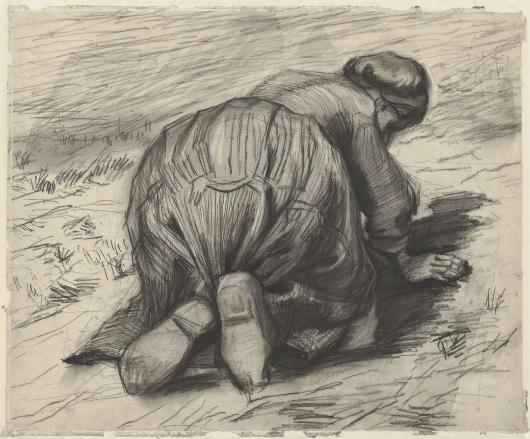 Campesina arrodillada, vista de espaldas (Nuenen, 1885), de Vincent van Gogh
