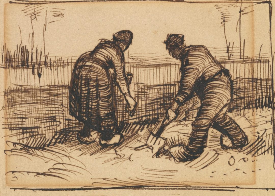 Campesino y campesina plantando patatas (boceto, 1885), de Vincent van Gogh
