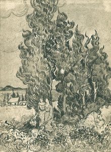 Cipreses con dos mujeres en primer plano, de Van Gogh