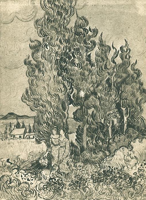 Cipreses con dos mujeres (Saint-Rémy, 1890), de Vincent van Gogh