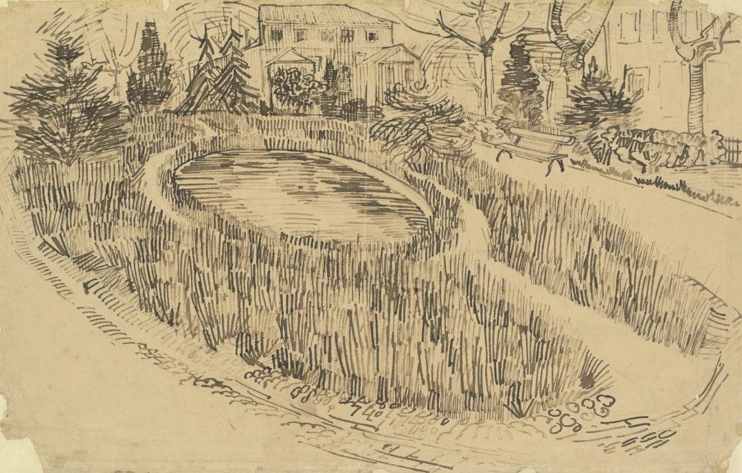 El parque y el estanque frente a la Casa Amarilla (Arlés, 1888), de Vincent van Gogh