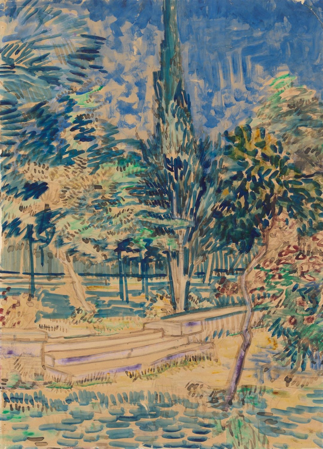 Escalera en el jardín del asilo (Saint-Rémy, 1889), de Vincent van Gogh