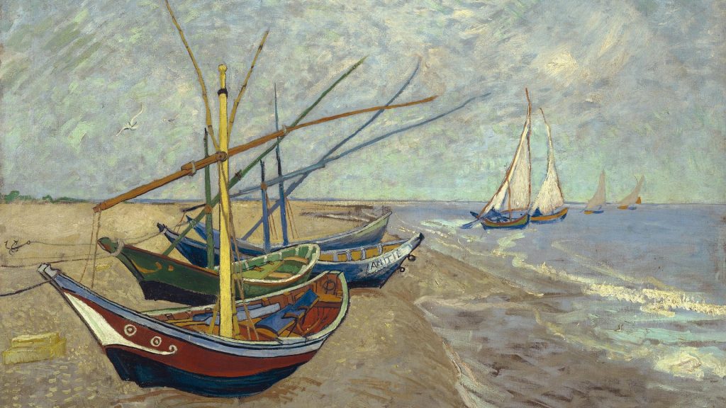 Barcos de Pesca em Saintes-Maries de Van Gogh (1888), papel de parede em alta resolução