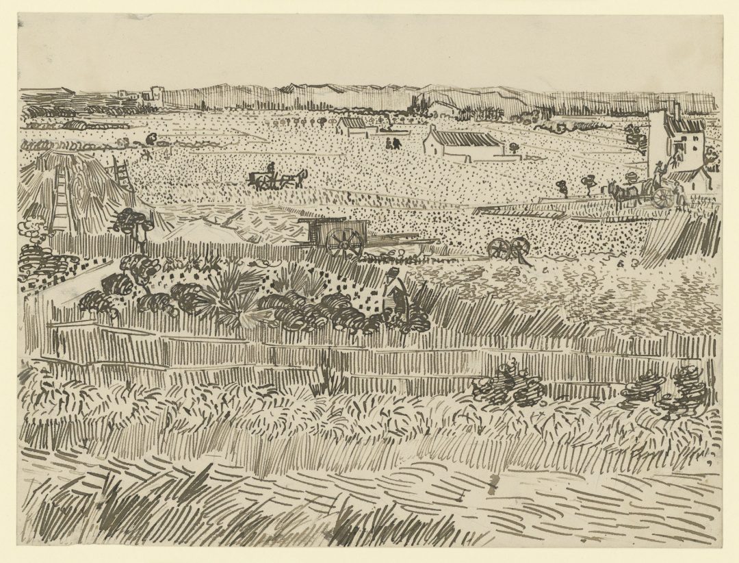 La cosecha (dibujo para Émile Bernard), de Vincent van Gogh