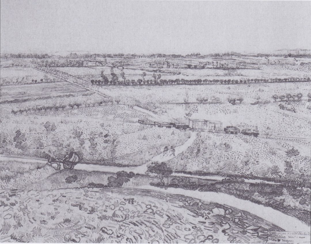 Paisaje cerca de Montmajour con un tren, de Vincent van Gogh