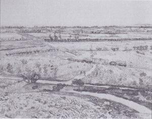 Paisaje cerca de Montmajour con tren, de Van Gogh