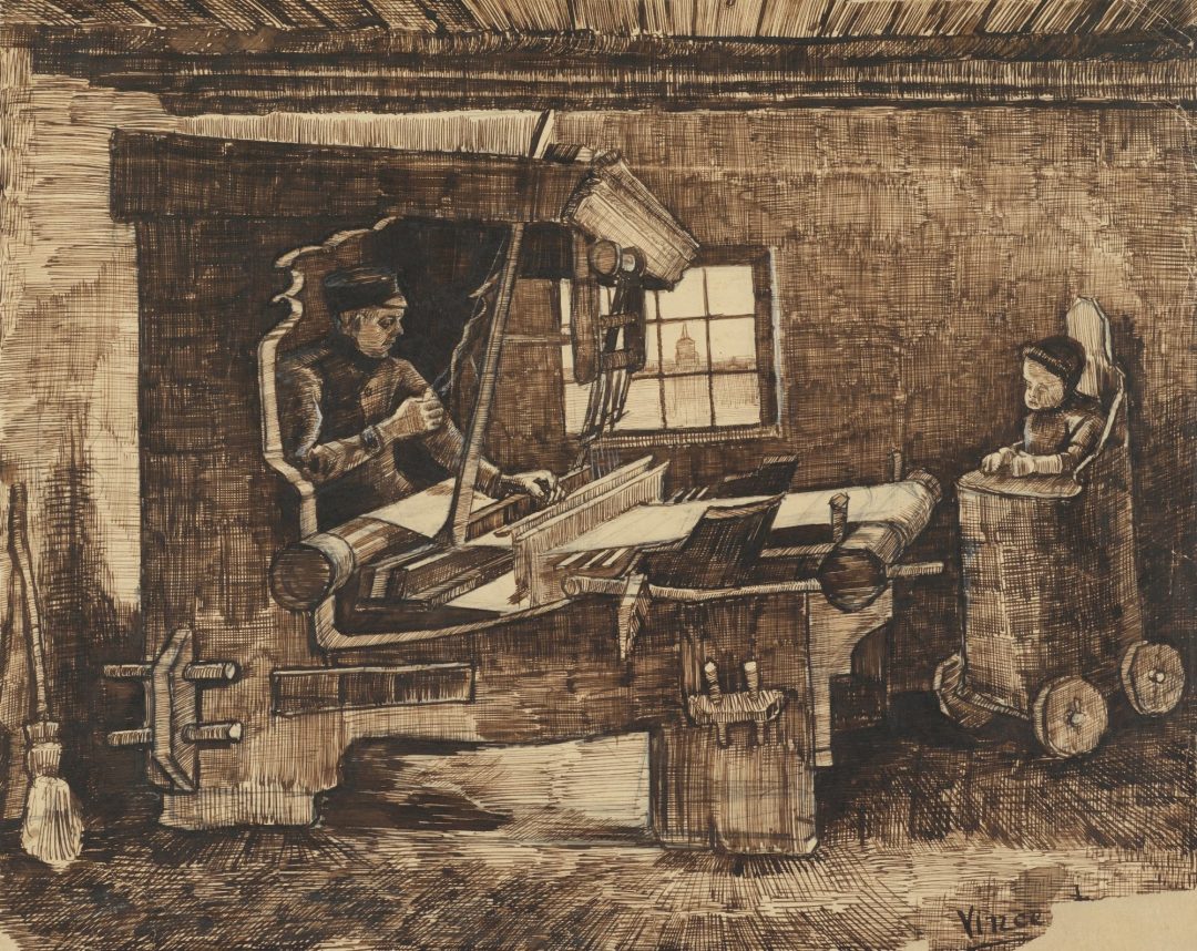 Tejedor con un niño en una silla alta (Nuenen, 1884), de Vincent van Gogh