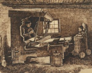 Tejedor, con un bebé en una trona, de Van Gogh