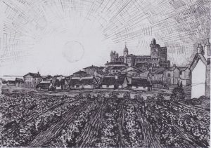 Vista de Saintes-Maries con la iglesia y las murallas, de Van Gogh